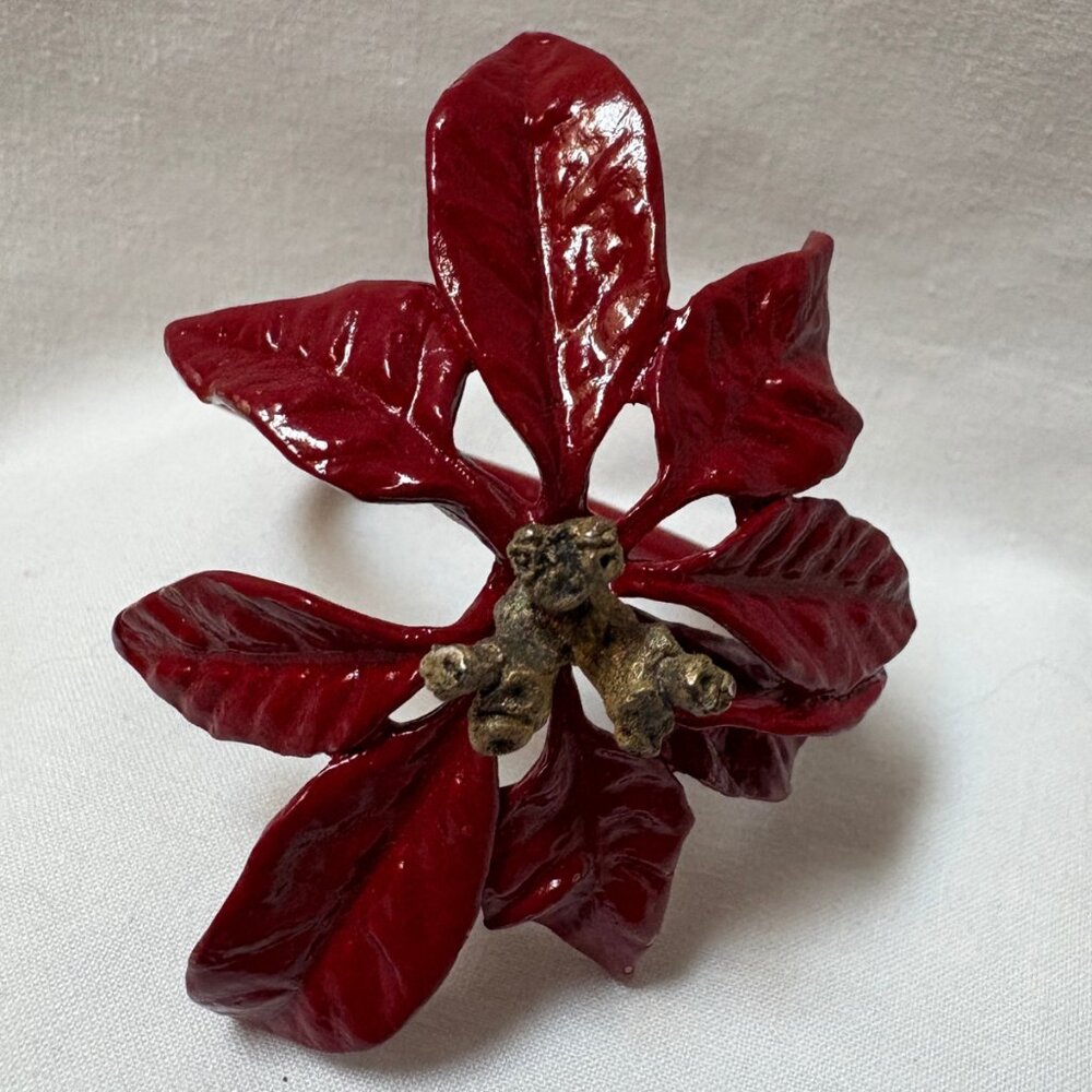 Michael Michaud Table Art Poinsettia Napkin Rings Set of 4 Pewter Holiday Decor - Picture 2 of 6